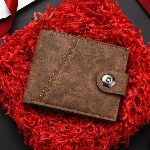 Portafoglio Corto Retro Pelle PU Uomo Minimalista Pieghevole Con Scomparti E Chiusura A Bottone