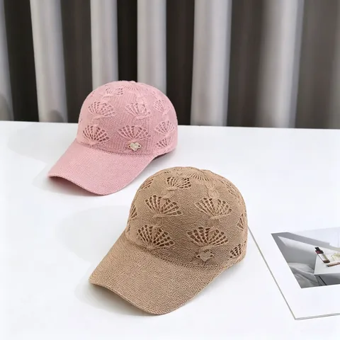 Knitted Crown Hollow Out Sun Protection Baseball Cap Rhinestone Heart Decor Outdoor Breathable Casual Summer Hat For Women