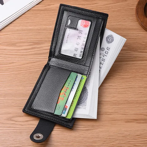 Portafoglio Corto Bifold da Uomo Vintage in Pelle PU Porta Carte Multifunzione Grande Capienza Portamonete Casual d'Affari