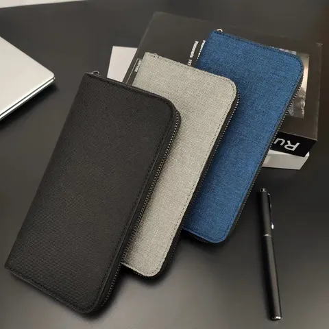 Portafoglio Lungo in Tela da Uomo Grande Capacità Multi Scomparti per Carte Cerniera Business Pochette