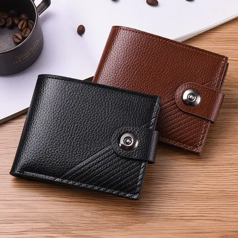 Portafoglio Corto in Pelle PU Retrò Vintage da Uomo Portacarte Bifold Portamonete con Chiusura Magnetica Design Embossed