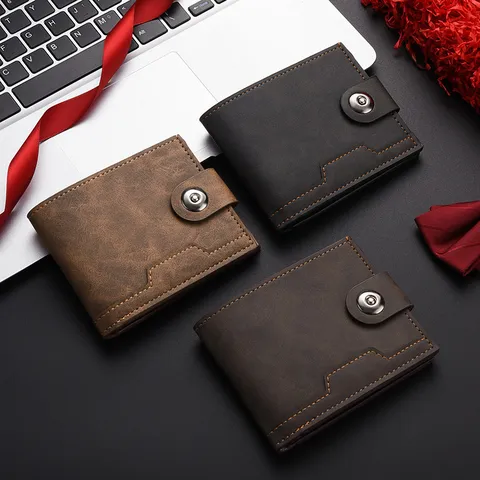 Cartera Corta de Cuero PU para Hombre Negocios Casual Múltiples Ranuras para Tarjetas Color Sólido Plegable Monedero Moda