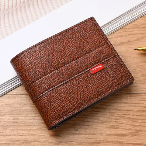 Portafoglio Corto Uomo in Pelle PU Business Casual Minimalista Pieghevole Portacarte Portamonete Multifunzionale