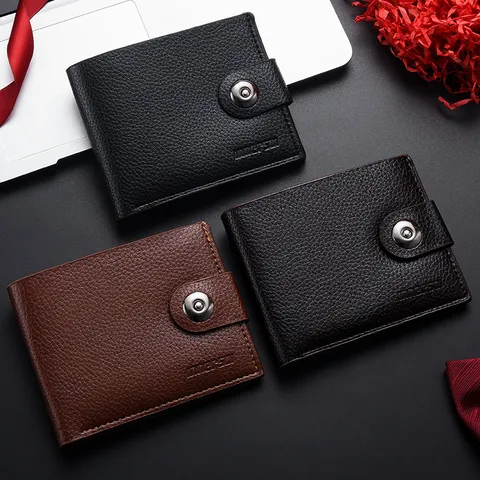 Portafoglio Corto Bifold in Pelle PU da Uomo Business Commuter Tinta Unita Fessure per Carte Impermeabile Leggero