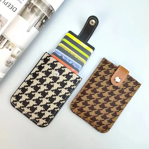 Portacarte Pied de Poule Donna Custodia in Pelle PU Multi Fessure Organizer Portafoglio per Carte Minimalista