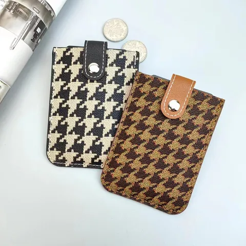 Portacarte Pied de Poule Donna Custodia in Pelle PU Multi Fessure Organizer Portafoglio per Carte Minimalista