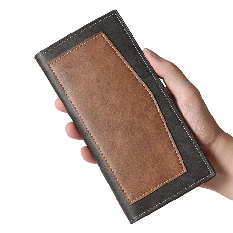 Portafoglio Lungo da Uomo in Pelle PU Bifold Pochette Porta Carte Multipla Grande Capacità Business Casual Borsellino Tasca con Cerniera