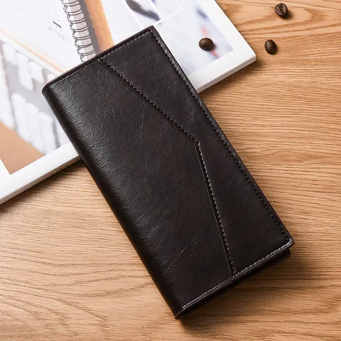 Portafoglio Lungo da Uomo in Affari Pelle PU Retro Casual Grande Capacità Multidifunzione Portafoglio con Cerniera Porta Carte