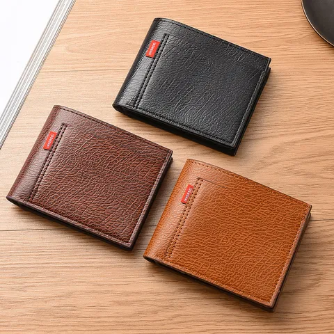 Portafoglio Corto da Uomo in Pelle PU Vintage con Cerniera Porta Carte Grande Capacità Tinta Unita Affari