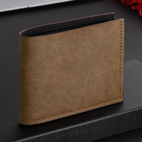 Portafoglio Corto in Pelle PU Retro Minimalista da Uomo Pieghevole in Due Borsellino Casual d'Affari