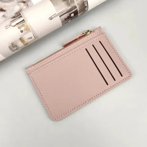 Portacarte in Pelle PU Minimalista Portamonete Scomparti Multipli Astuccio per Carte con Cerniera Portafoglio Quotidiano Unisex Organizzatore di Carte