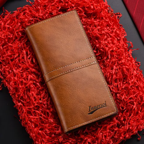 Portafoglio Lungo da Uomo in Pelle PU Sottile Bifold con Molte Fessure per Carte e Tasche per Contanti per Uso Quotidiano