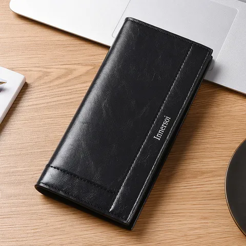 Portafoglio Lungo in Pelle PU da Uomo Vintage Affari Grande Capacità Portacarte Pochette con Cerniera