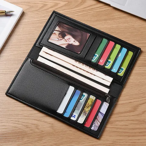 Portafoglio Lungo in Pelle PU da Uomo Vintage Affari Grande Capacità Portacarte Pochette con Cerniera