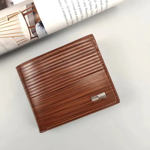 Portafoglio Corto da Uomo Business in Pelle PU Tinta Unita Gessato Tasche per Carte Portamonete con Cerniera Moda