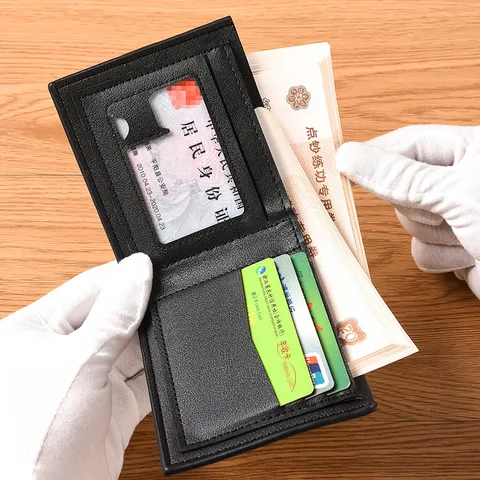 Portafoglio Corto da Uomo in Pelle PU Vintage con Cerniera Porta Carte Grande Capacità Tinta Unita Affari