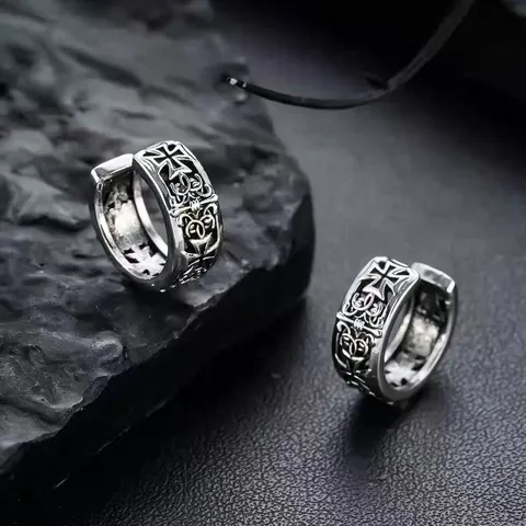 Heren Vintage Kruis Oorchet Koper Verzilverd Gotisch Punk Geometrisch Oorring Mode Sieraden Cadeau