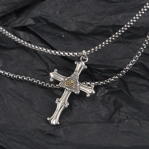 Mens Eye Of Horus Cross Pendant Necklace Copper Vintage Hip Hop Punk Style Necklaces Gift For Men Jewelry