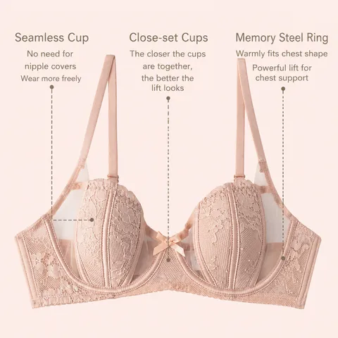 French Sexy Bunny Ear Cup Lingerie Set For Women Lace Push Up Bra And Panty Set Hollow Out Mesh Underwear For Daily Date