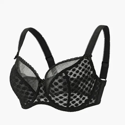 Plus Size Lace Lingerie Set Women Large Bust Minimizer Bra Set Thin Breathable Full Cup Underwire Bra And Panties Set