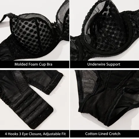 Plus Size Lace Lingerie Set Women Large Bust Minimizer Bra Set Thin Breathable Full Cup Underwire Bra And Panties Set