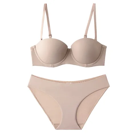 Seamless Women Lingerie Set Half Cup Padded Gathered Bra And Panty Set Smooth Wireless Underwear Set Lingerie For Women