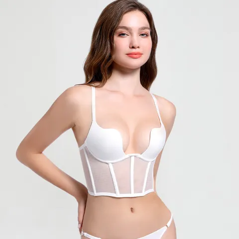 Women Sexy French Boned Corset Bra Push Up Underwire Lingerie Mesh Bustier Vest Style Gathered Bra For Daily Dating Jewelry