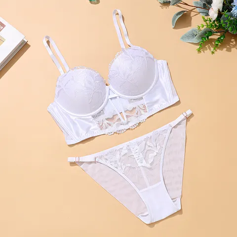 Französisches Fischgräten-Korsett-Stil Spitze BH-Set Für Damen Sexy Push-Up Lingerie-Set Transparentes Netz BH Und Slip Set