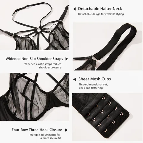 Damen Plus Size Minimizer Büstenhalter Push Up Bügel Sexy Spitze Netz Atmungsaktiv Überkreuzte Riemen Vollschale Damen Unterwäsche