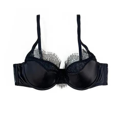 French Style Sexy Lace Satin Bra For Women Push Up Gathering Adjustment Underwire Lingerie Anti-sagging Solid Color Brassiere