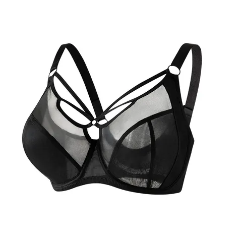 Plus Size Minimizer Bra Full Coverage Thin Mesh Underwired Supportive Lingerie For Women Large Bust Comfort Bra