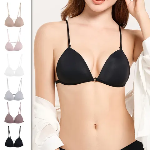 Sexy Damesbh Met Voorsluiting Triangelcups En Dunne Bandjes Naadloos Push-Up Ontwerp Nylon Polyester Bralette