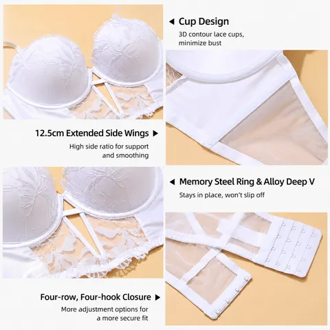 Französischer Stil Fischgräten Korsett Spitze BH Dünn Push Up Seitenhalt Kabellos Sexy Bestickte Lingerie Top Für Damen