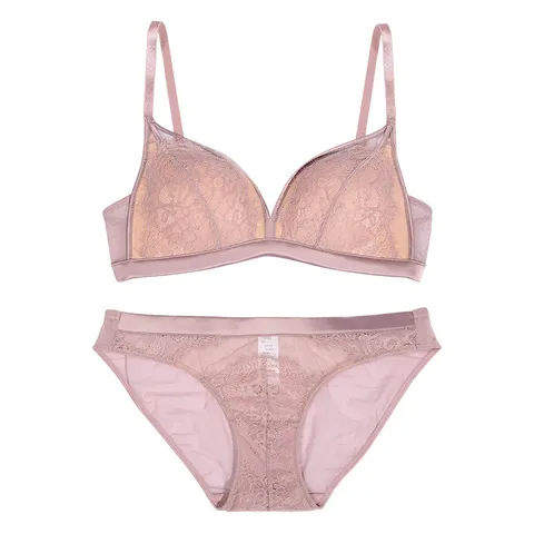 Frans Kant Nylon Lingerieset Draadloze Driehoekige Cup Push Up Dun Sexy BH En Slip Set Voor Vrouwen