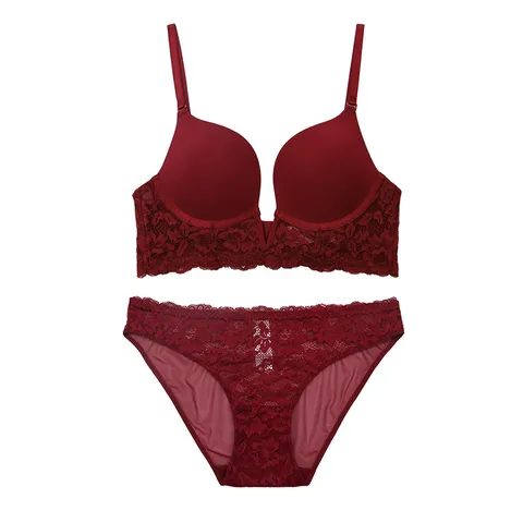 Women Sexy Floral Lace Deep V Push Up Bra And Panty Set Backless Seamless Lingerie Top And Bottom For Daily Dating