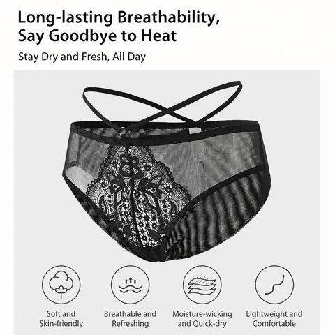 Mutandine Sexy in Pizzo e Mesh per Donna Taglie Forti Vita Alta Biancheria Intima Traspirante con Tassello in Cotone
