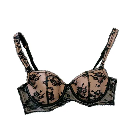 French Lace Contrast Color Push-up Bra For Women Soft Underwire Thin Mesh Floral Embroidery Sexy Lingerie Summer Breathable Brassiere