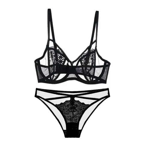French Style Lace Bra And Panty Set For Women Embroidered Rabbit Ear Cup Push Up Minimizer Sexy Lingerie Lingerie Set
