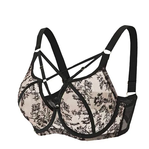 Women Plus Size Lingerie Mesh Lace Embroidery Bra Push Up Anti-Sagging Breathable Full Cup Underwired Sexy Lingerie For Big Chest Women