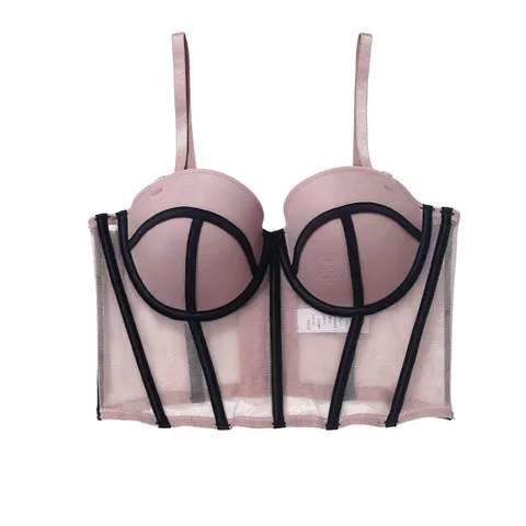 Französischer Vintage Sexy Fischgräten Formender BH Für Damen Nylon Netz Atmungsaktiv Push Up Korsett Top Halbe Tasse BH