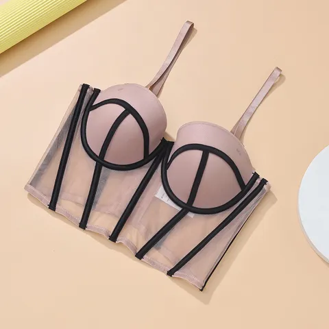 Französischer Vintage Sexy Fischgräten Formender BH Für Damen Nylon Netz Atmungsaktiv Push Up Korsett Top Halbe Tasse BH