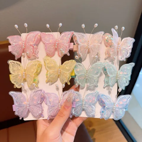 Fermaglio per Capelli a Farfalla con Perla in Rete a Doppio Strato Graziosa Forcina per Frangia Laterale per Piccole Ragazze Accessori per Capelli