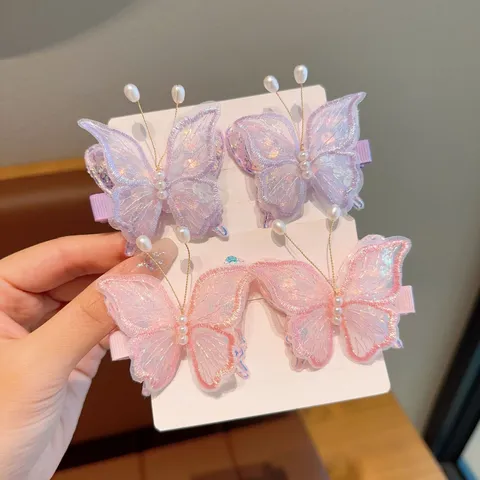 Fermaglio per Capelli a Farfalla con Perla in Rete a Doppio Strato Graziosa Forcina per Frangia Laterale per Piccole Ragazze Accessori per Capelli