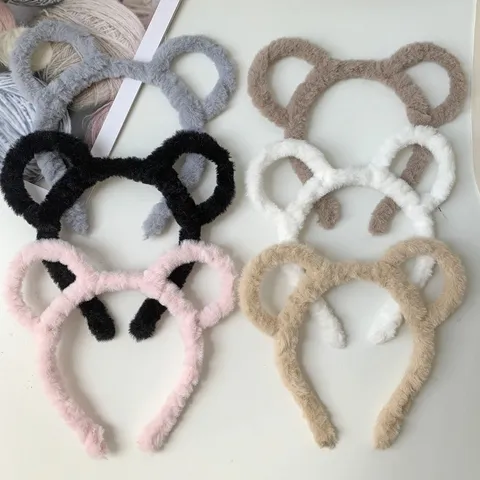 Cute Plush Animal Ears Headband Cartoon Bear Bunny Hair Hoop Sweet Wash Face Hair Accessories For Women Girls Winter