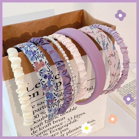 French Sweet Floral Pearl Rhinestone Headband Women Daily Sweet Hair Hoops Hair Accessories