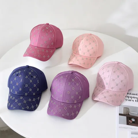 Fashion Cotton Rhinestone Letter B Baseball Cap Adjustable Sun Protection Curved Brim Outdoor Casual Sun Hat For Kids