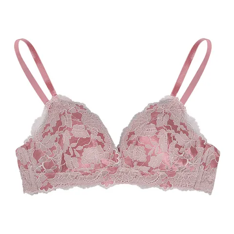 Sujetador de Encaje de Satén Sexy para Mujer Sin Aros Escote en V Profundo Realce Lencería Ropa Interior Transpirable Bralette