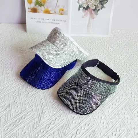 Fashion Cotton Rhinestone Visor Hat Open Top Sun Protection Cap Luxury Stitched Adjustable Everyday Outdoors Travel Unisex Sunshade Hat