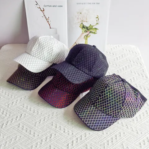 Gorra de Béisbol de Algodón de Lujo con Strass y Patrón de Rombos Top Vacío para Mujer Moda de Lujo Tejido Protección Solar Cola de Caballo Sombrero Fiesta Casual Visera Decorativa