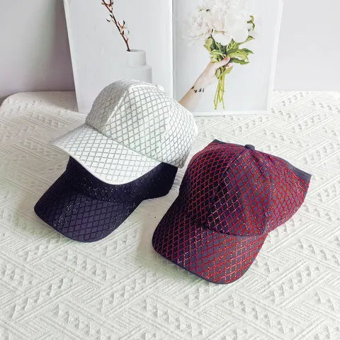 Gorra de Béisbol de Algodón de Lujo con Strass y Patrón de Rombos Top Vacío para Mujer Moda de Lujo Tejido Protección Solar Cola de Caballo Sombrero Fiesta Casual Visera Decorativa